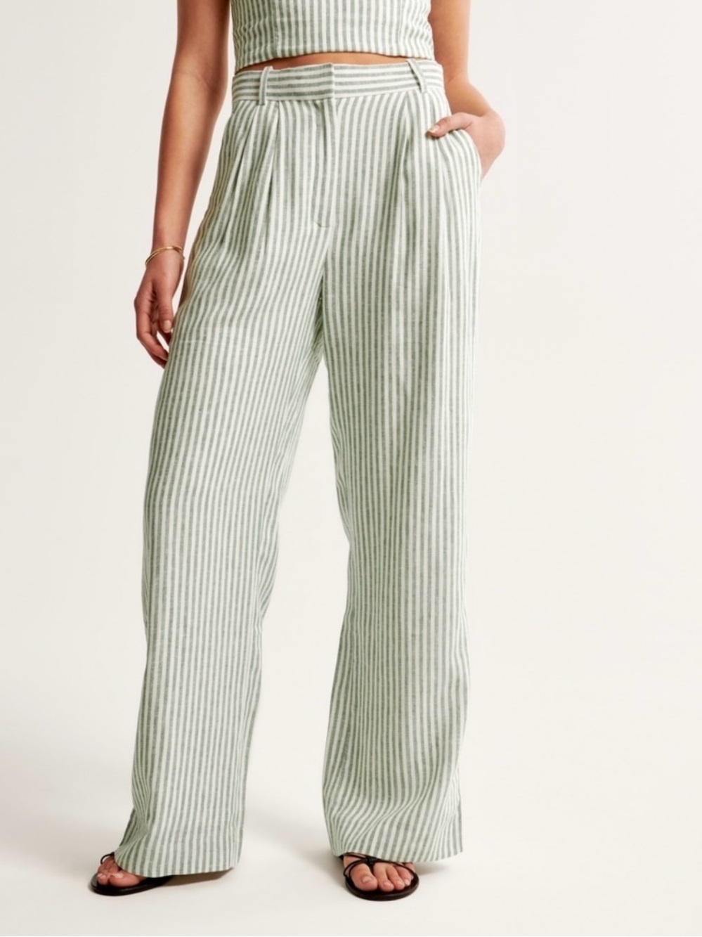 Abercrombie & Fitch Mint Green Striped Wide-Leg Pants Size 27 Long